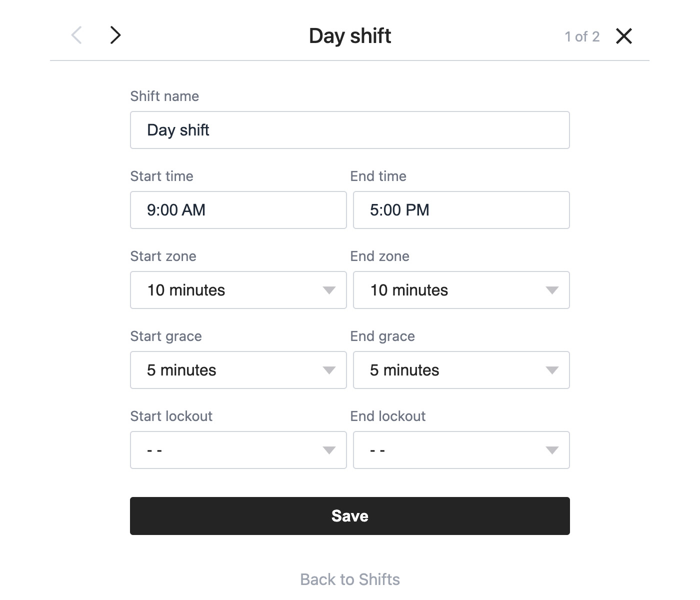 Time clock shift
